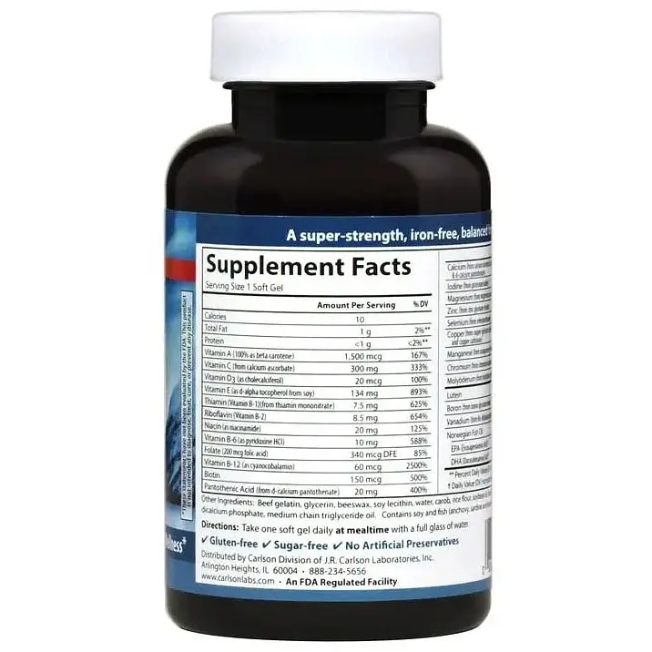 Мультвітаміни та мінерали з Омега-3 Carlson Fish Oil Multi 60 желатинових капсул - фото 2