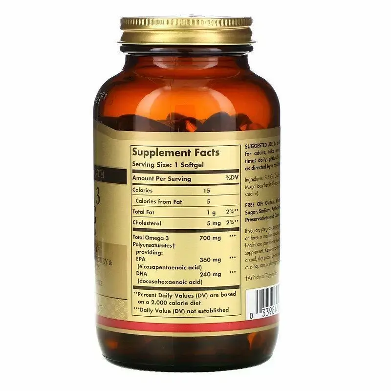 Риб'ячий жир Омега-3 Solgar Omega-3 EPA & DHA подвійна сила 700 мг 120 капсул - фото 2