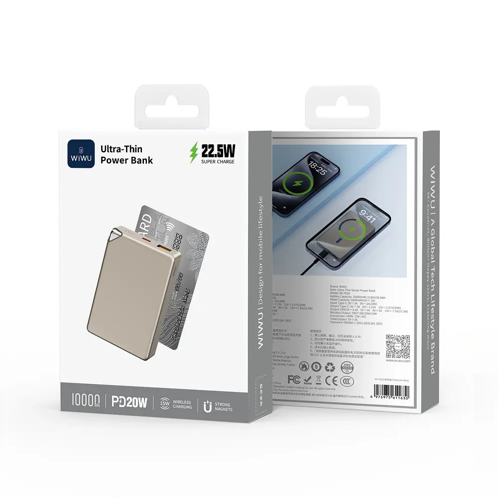 Зовнішній аккумулятор WIWU Ultra-Thin Series Power Bank 10000mAh Wi-P020 (3C) Сірий - фото 2