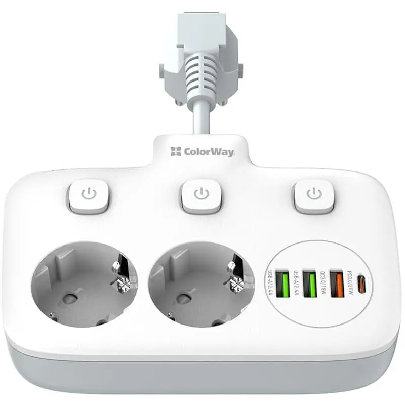 Мережевий фільтр ColorWay olorWay 2x220V/3xUSB-A/1xUSB-C (CW-CHE24PDW) - фото 2
