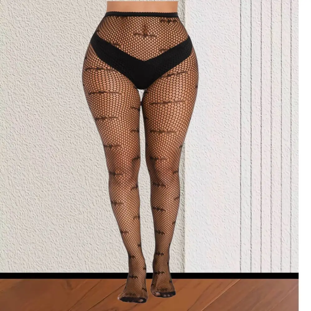 Колготки в сітку з кажанами жіночі one size чорні - фото 4