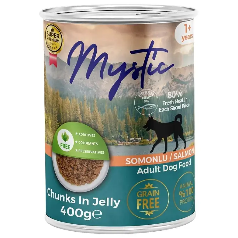 Вологий корм для собак Mystic шматочки лосося в желе 400 г