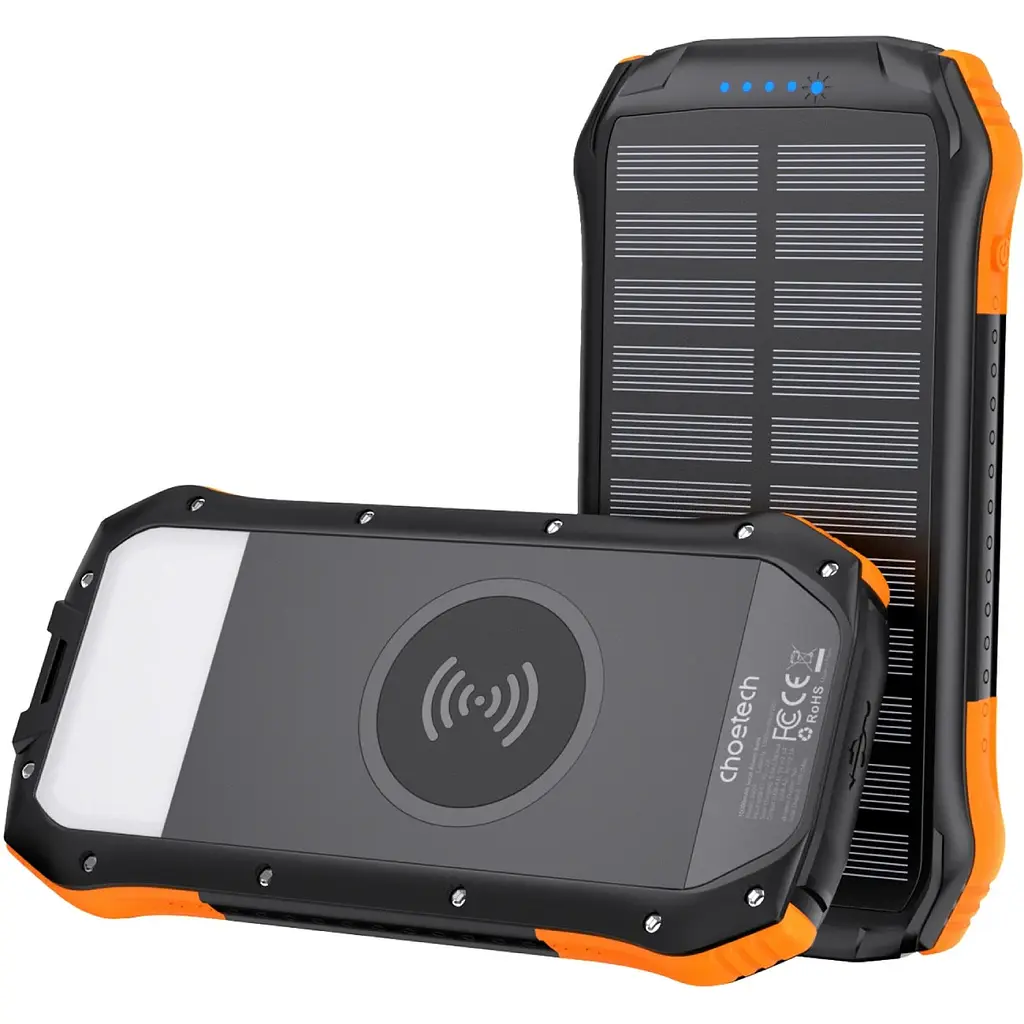 Універсальна мобільна батарея Choetech 10000mAh 2xUSB-A,1xUSB-C,solar panel, Qi-5W Чорний-Помаранчевий - фото 3