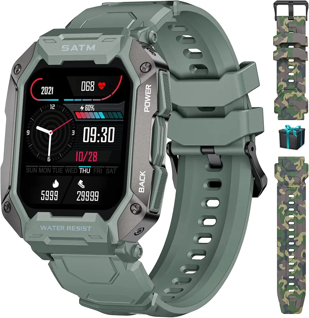 Умные смарт-часы в противоударном тактическом корпусе Lige C20 с двумя ремешками Camouflage Green, BW1821E (17792) - фото 2