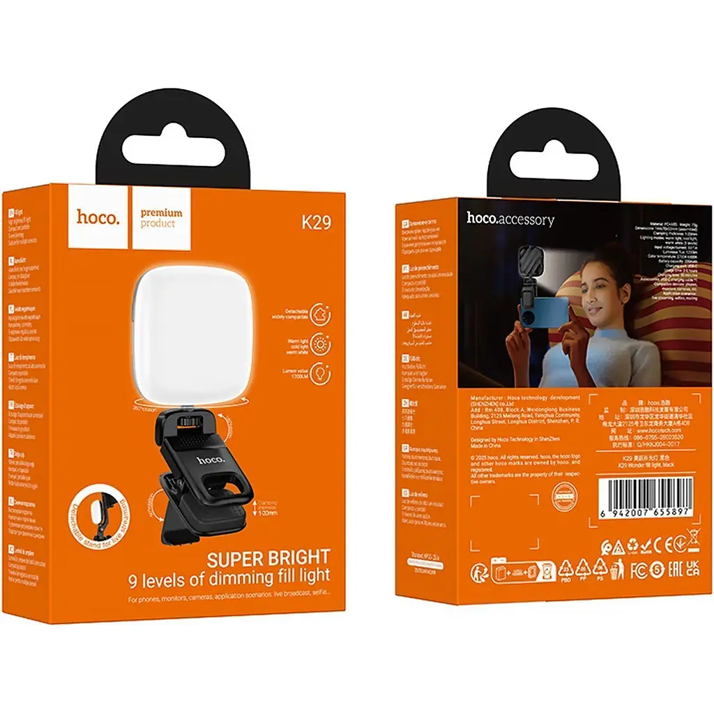 Накамерный свет Hoco K29 Wonder Beauty Selfie Light Black (655897) [158618] - фото 7