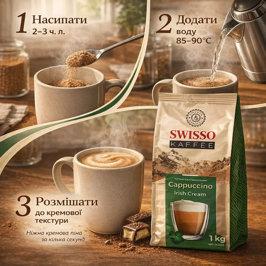Капучино Swisso Kaffee Cappuccino Irish Cream зі смаком лікеру Ірландський крем 1 кг - фото 3