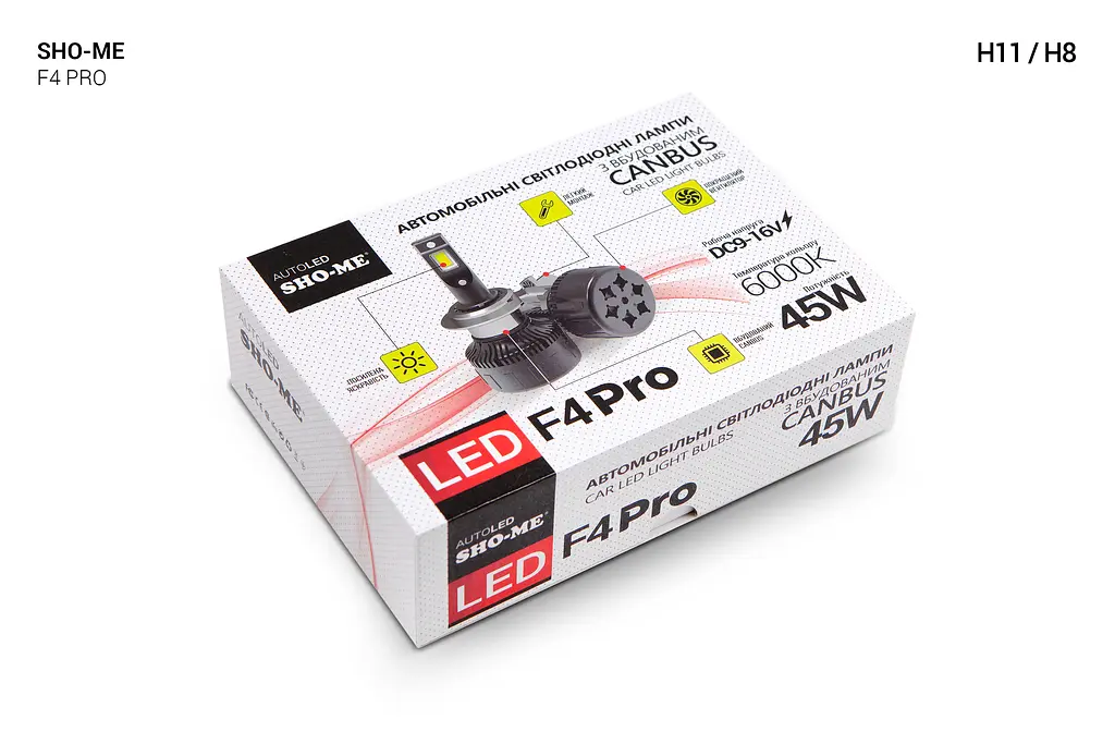 Комплект світлодіодних ламп Sho-Me F4-Pro H11 45W - фото 5