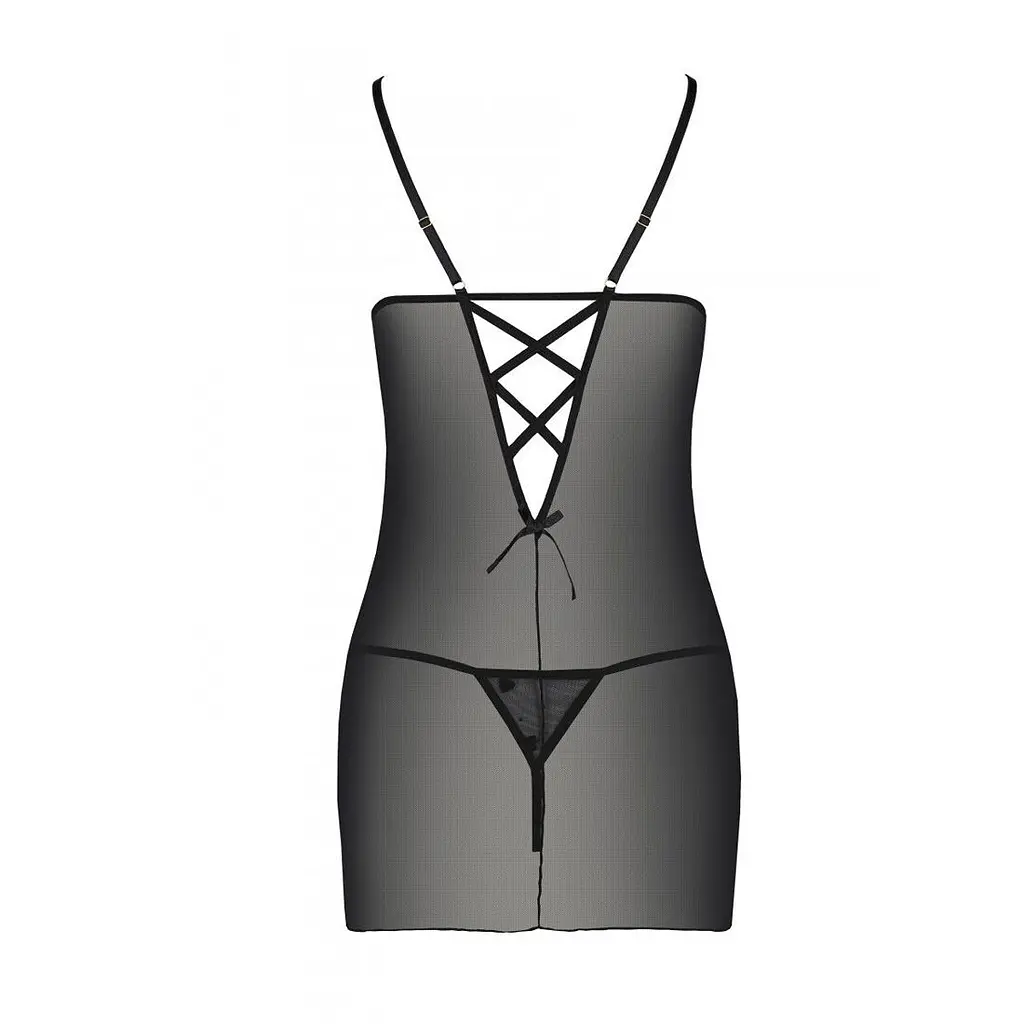 Сорочка з вирізами на грудях, стрінги Passion LOVELIA CHEMISE S/M, black - фото 6