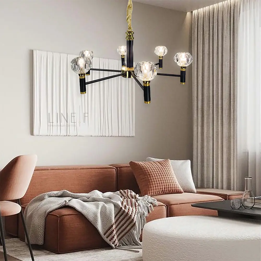 Элегантная люстра на 6 ламп со стеклянными плафонами Ст. H 9860/6 | Line F - фото 4