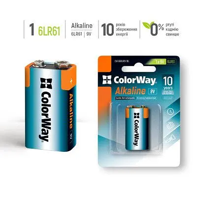 Батарейка ColorWay Крона 6LR61 9V Alkaline Power * 1 (CW-BA6LR61-1BL) - фото 3