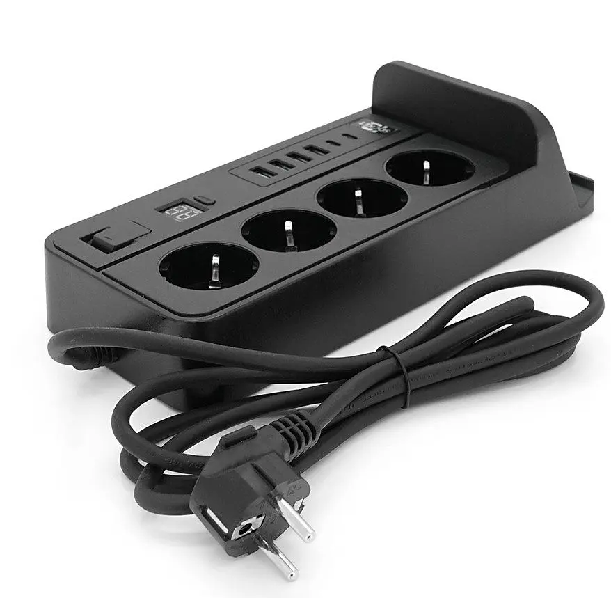 Сетевой фильтр-удлинитель Voltronic G-12H, 4 Socket+4 USB 3,2А+2 Type-C +беспроводная зарядка +таймер, 2м, Black - фото 4