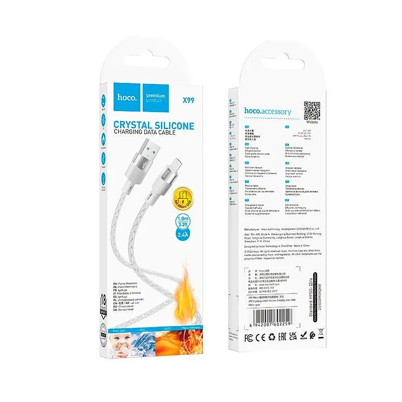Кабель Hoco X99 Crystal junction Micro USB силиконовый зарядный кабель для передачи данных 1 м 2.4A - фото 2