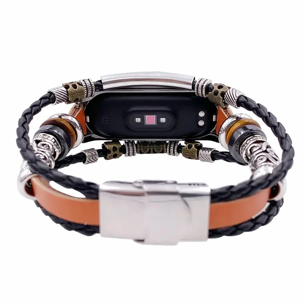 Ремешок винтажный Carprie для фитнес-браслета Xiaomi Mi Band 3 и 4 Type A2 Brown-silver - фото 3