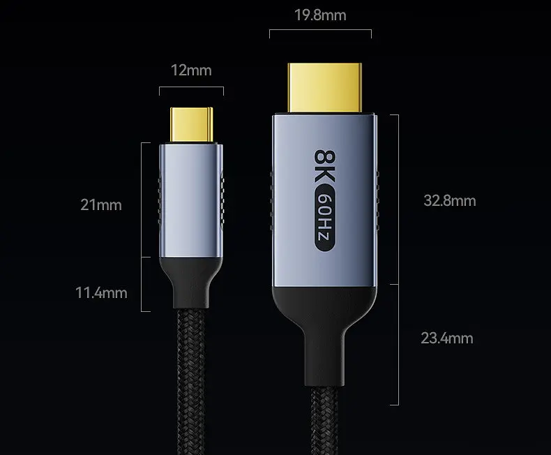 Кабель-перехідник Digital ZX145 USB Type-C - HDMI 8K 60Hz 2 м Чорний (HDMIC8K-2m) - фото 2