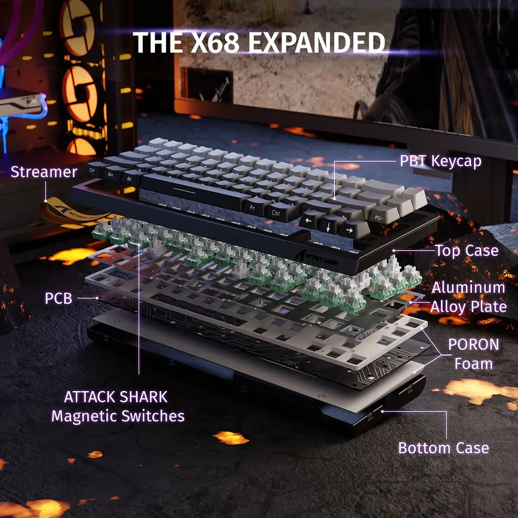 Клавіатура Attack Shark X68 HE RGB Magnetic Linear Switches Black Gradient (AS-6972792471037-MN) [176656] - фото 3