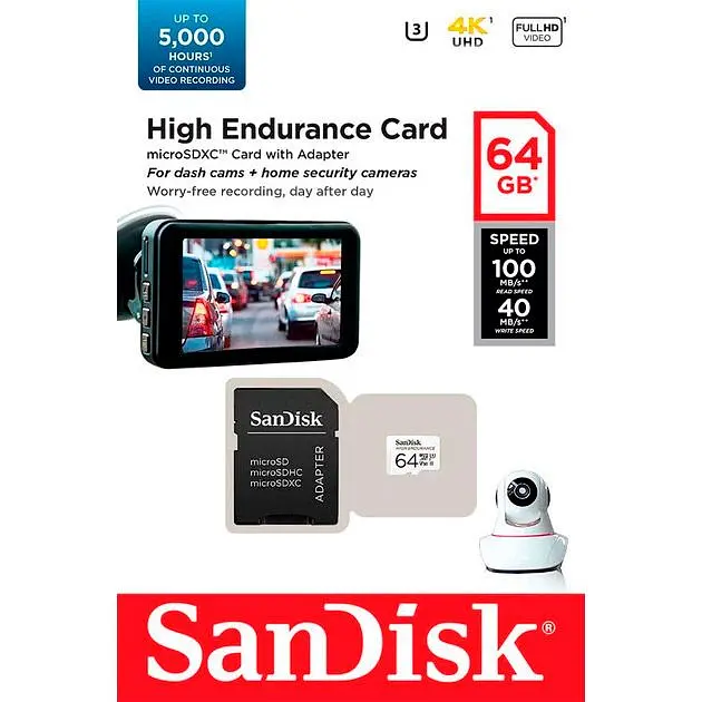 Карта пам'яті SanDisk microSDXC High Endurance 64GB UHS-I U3 V30 Class 10 + SD-adapter (SDSQQNR-064G-GN6IA) [91567] - фото 3