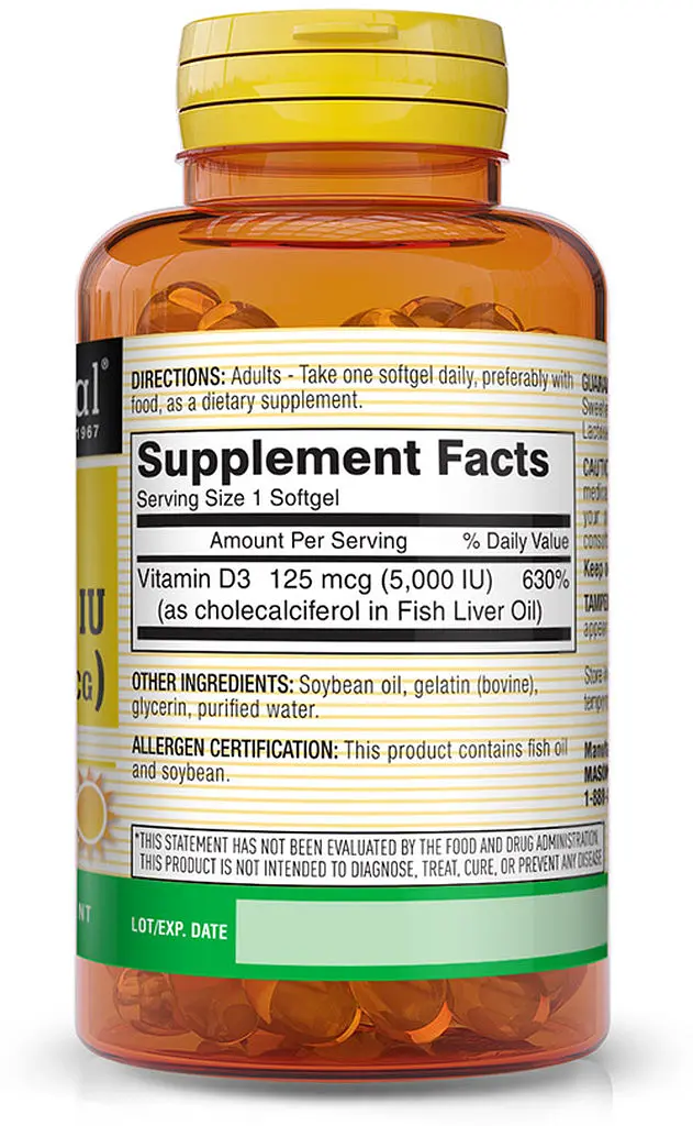 Витамины и минералы Mason Natural Vitamin D3 5000 IU, 100 капсул - фото 2