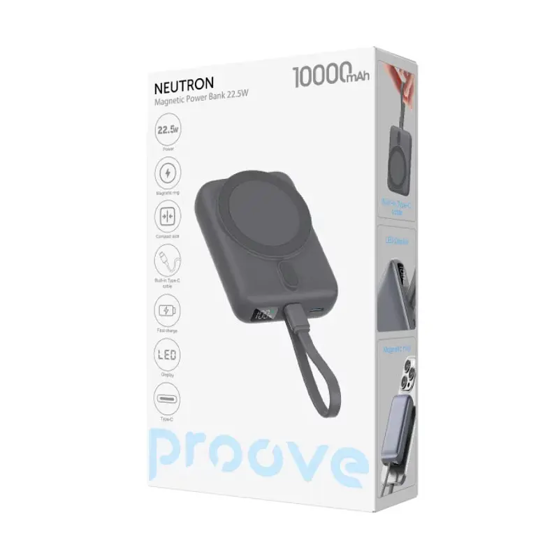 Зовнішній акумулятор Proove Neutron 22.5W 10000mAh бездротовий павер банк (PBNE22022203) сірий - фото 2