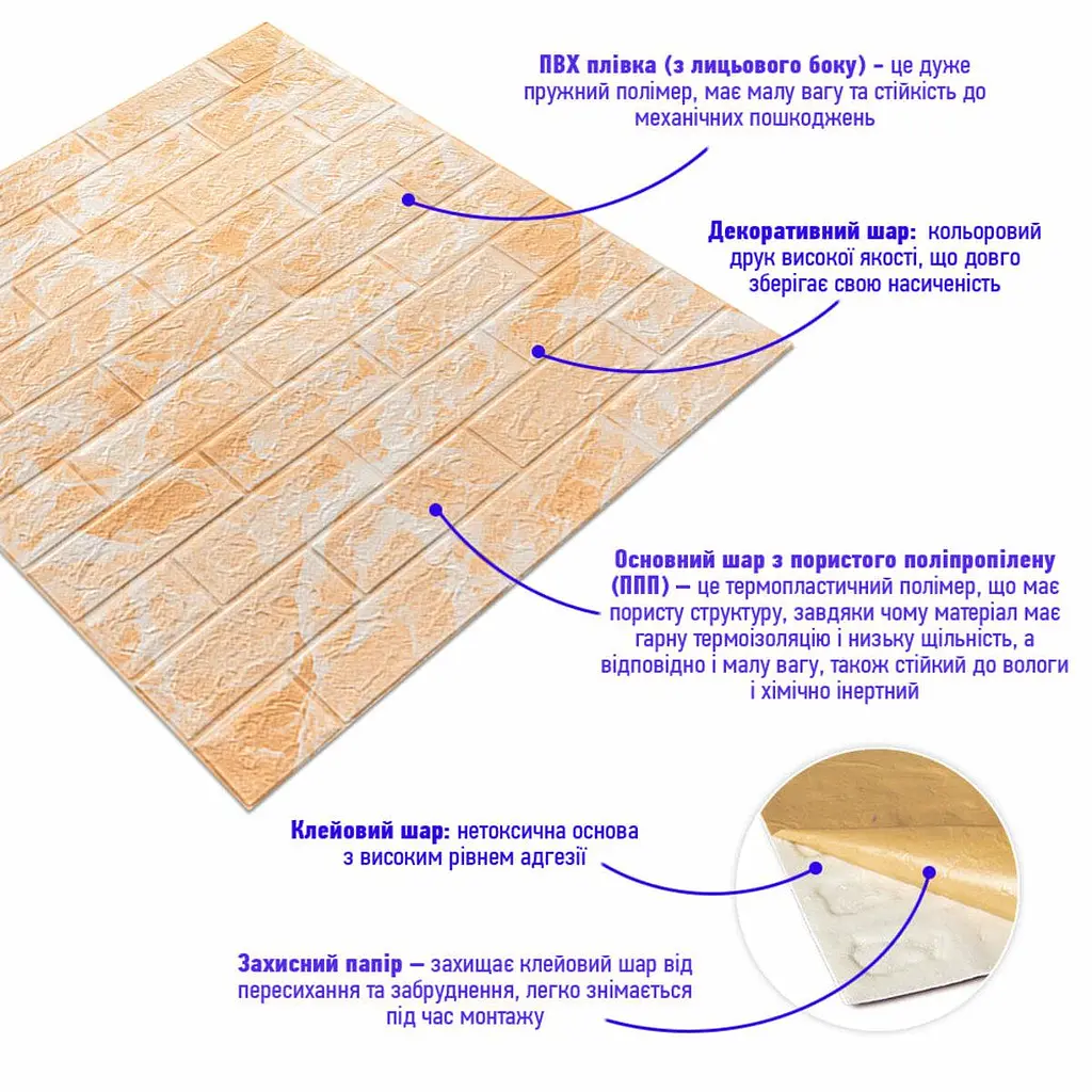 Декоративна 3D панель Sticker Wall самоклейка 700x770x3мм Мармур жовтий 062-3 SW-00000694 - фото 2