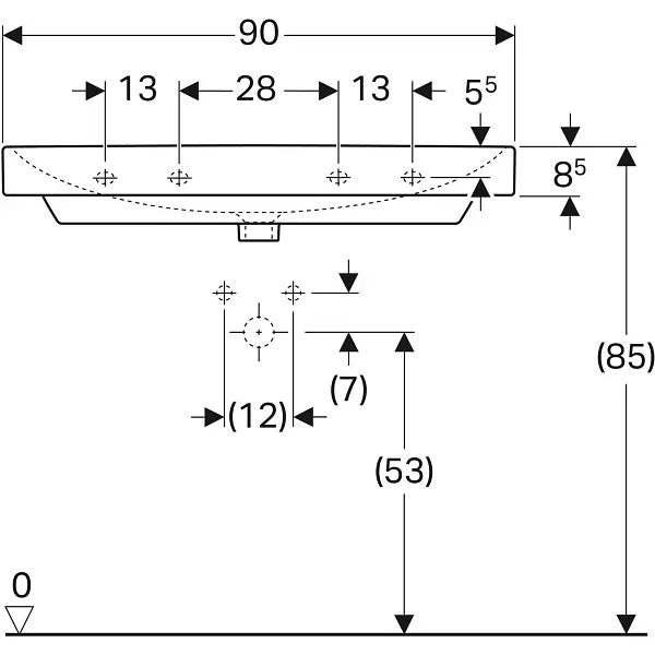 Раковина Geberit Smyle Square 90x48 на 2 змішувача 500.252.01.1, Білий - фото 3