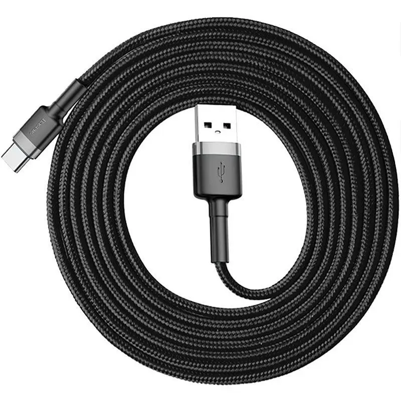Кабель Baseus Cafule Cable USB to Type-C 2A 2m CATKLF-CG1 Black-Grey - фото 2
