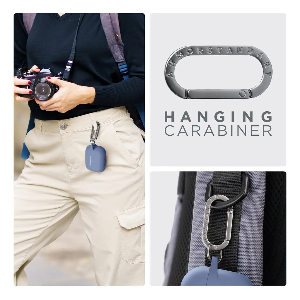 Силіконовий чохол для навушників Apple AirPods Pro, Hang Case, фіолетовий, ультратонкий захисний кейс товщиною 2 мм, захист від подряпин, пилу та ударів, компактний, з карабіном для кріплення, ArmorStandart (ARM56062) - фото 6