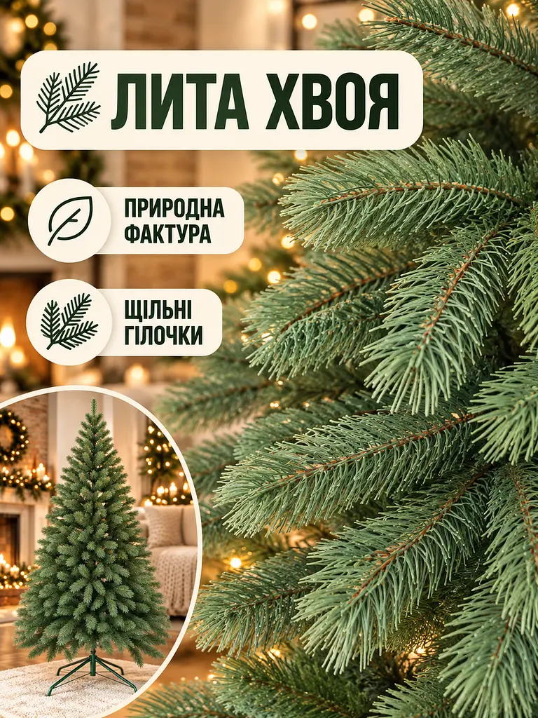 Лита штучна ялинка YaLINKA BZ23 Верховина 230 см на металевій підставці, зелена (49676429) - фото 4