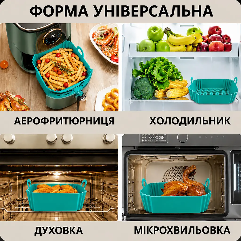 Квадратна щільна силіконова форма для аерогрилю, духовки та мультипечі з ребристим дном 20х20 см Бірюзовий 88549 - фото 6