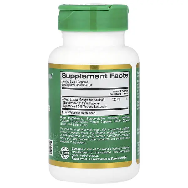 Гінкго Білоба Ginkgo Biloba Extract 120 mg 60 капсул California Gold Nutrition vit0006155 - фото 2