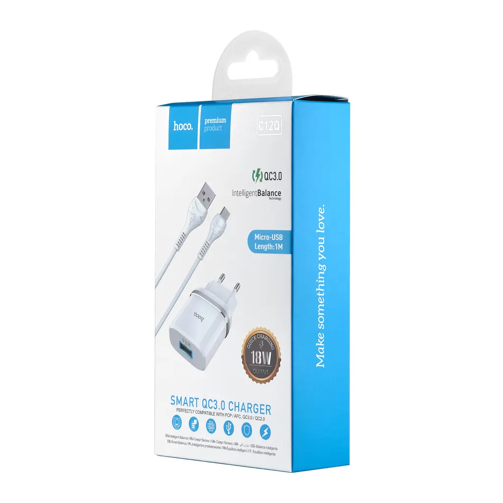 Сетевые зарядные устройства Hoco C12Q Smart QC3.0 charger set Micro (EU) Белый - фото 3