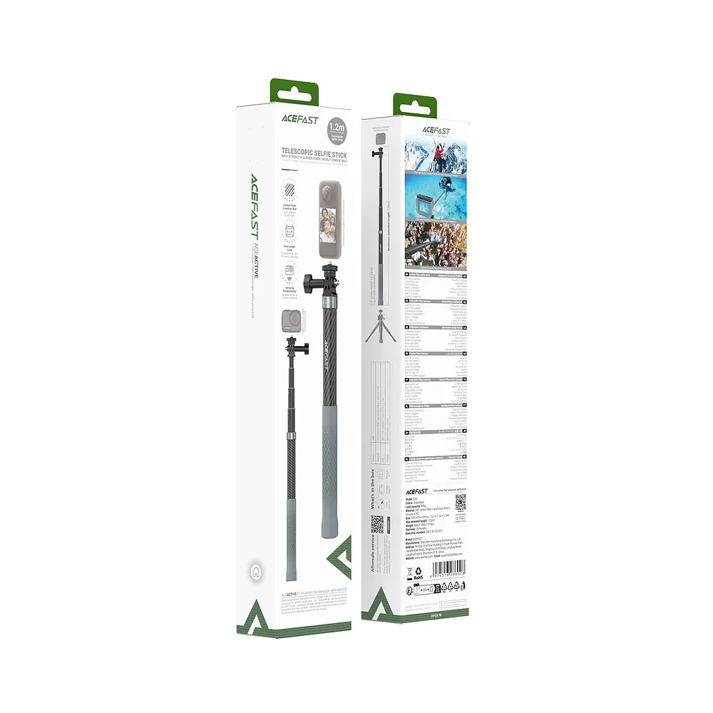 Монопод ACEFAST E38 1.2m carbon fiber telescopic selfie stick Gray-Black - фото 2