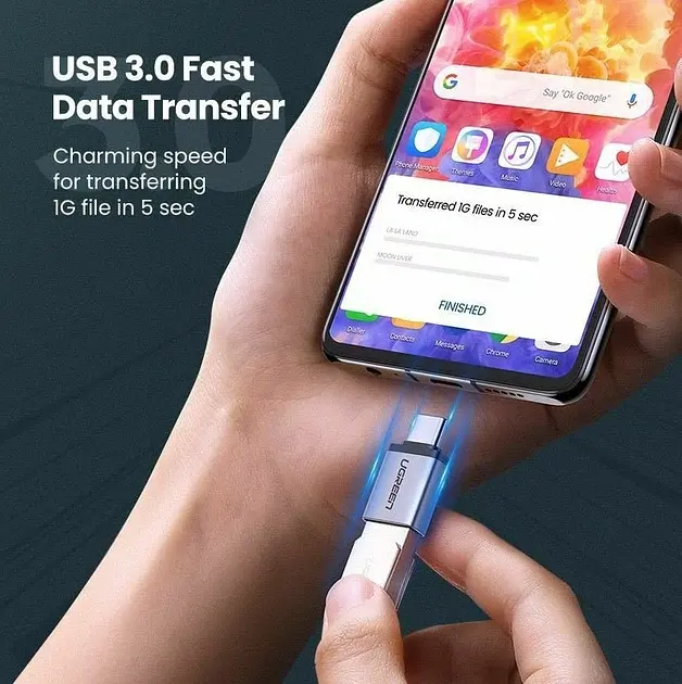 Адаптер UGREEN US270 OTG Type-C to USB 3.0 с карабином Space Gray (50283) - фото 7