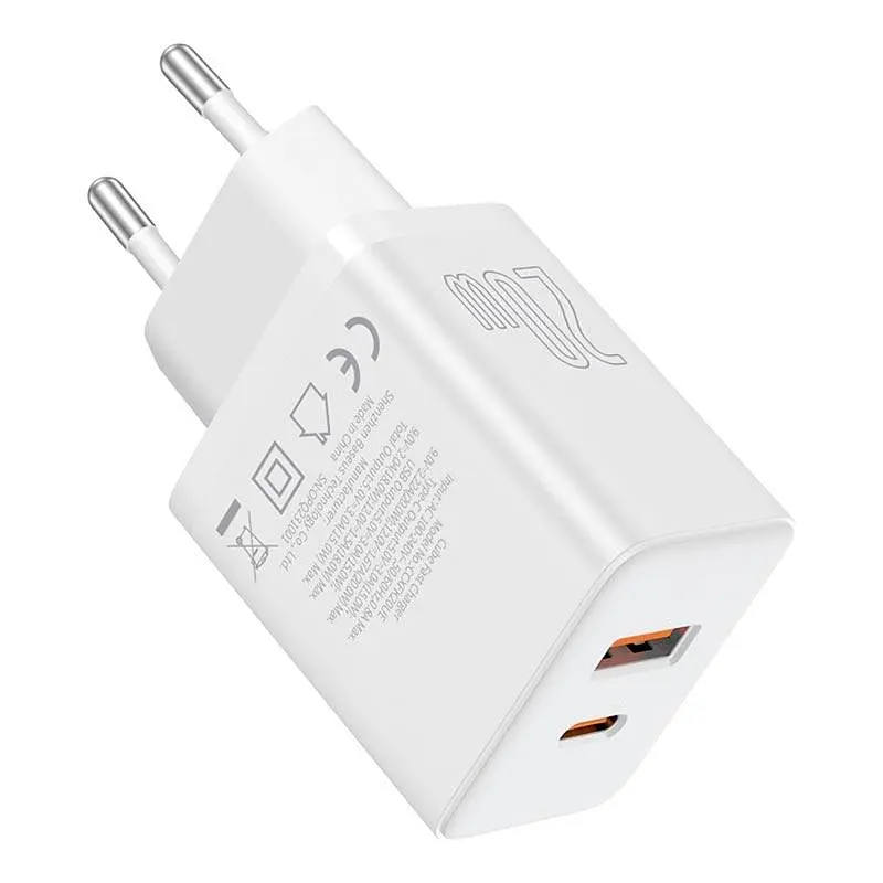 Адаптер мережевий Baseus Cube Fast Charger |1USB/1Type-C, 20W/3A, PD/QC| - фото 2