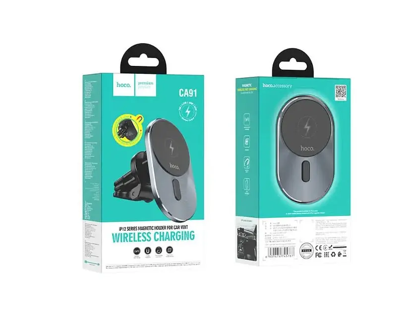 Автомобільний магнітний тримач Hoco CA91 з бездротовою зарядкою MagSafe 5W-15W - фото 4
