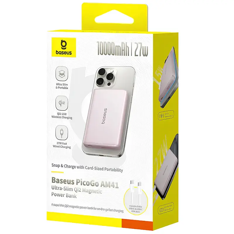 Портативний ЗП Power Bank Baseus PicoGo AM41 Ultra-Slim 27W з БЗП 10000 mAh (E0027200) Pink - фото 3
