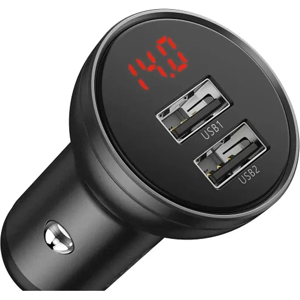 Автомобільний зарядний пристрій Baseus Digital Display Dual USB 24W 3-in-1 Gray (TZCCBX-0G) [169694] - фото 2
