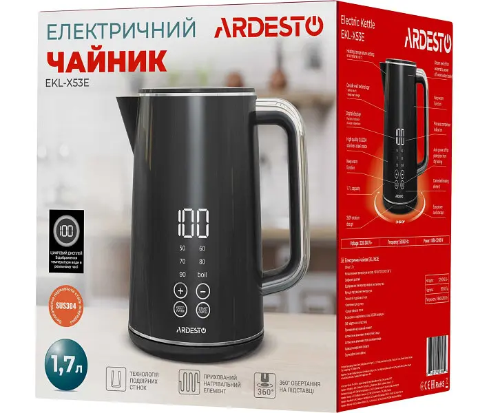 Електрочайник Ardesto EKL-X53E 1.7 л чорний - фото 7