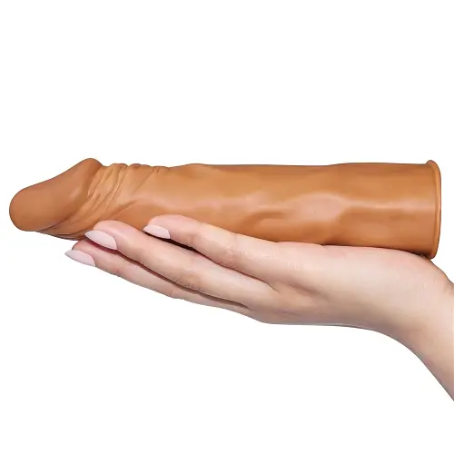 Реалістична подовжуюча насадка Lovetoy Pleasure X-Tender Penis Sleeve Brown Add 2, +5 см (коричневий) - фото 3
