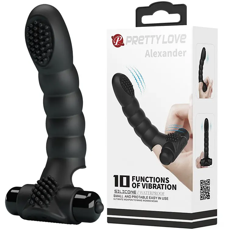 Вібронасадка на палець Pretty Love Alexander Finger Vibrator Black, 13х2.6 см (чорний) - фото 10