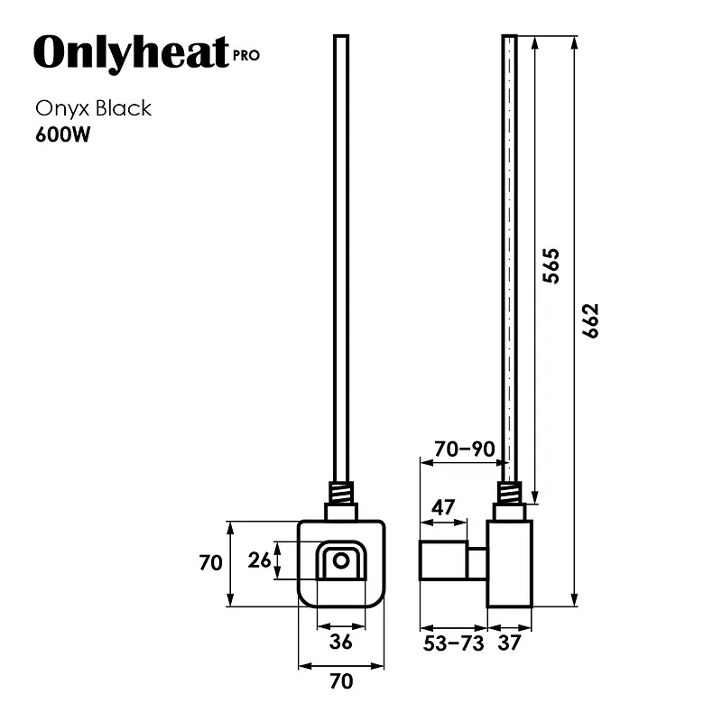 ТЕН для рушникосушки OnlyHeat Onyx Black Pro 0,6 кВт (прихований монтаж), Чорний - фото 4