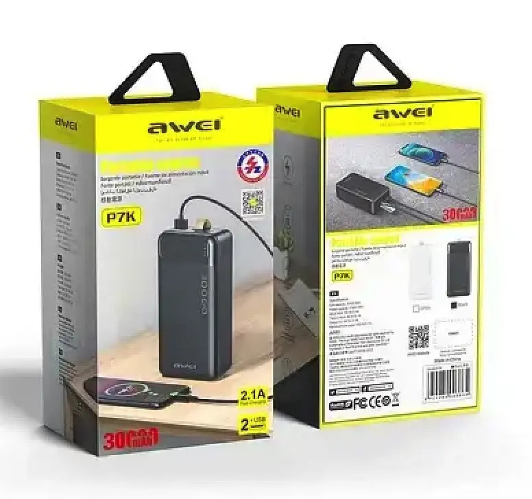 Портативний зарядний пристрій Power Bank Awei P7K 30000 mAh USB/Type-C Чорний - фото 9