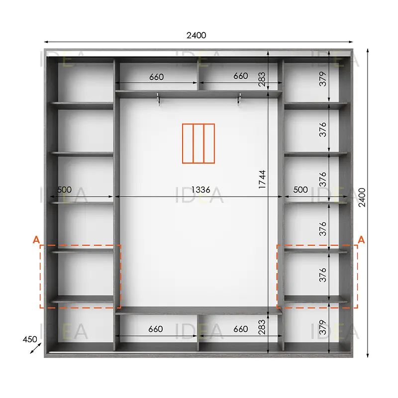 Шафа-купе Idea серія 4 240 x 45 x 240 см Венге темний - фото 2