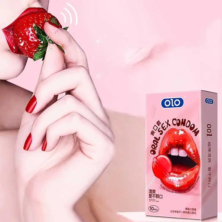 Презервативи ультратонкі латексні OLO Ultrathin Oral Sex смак полуниці M (51-54 мм) 10 шт - фото 3