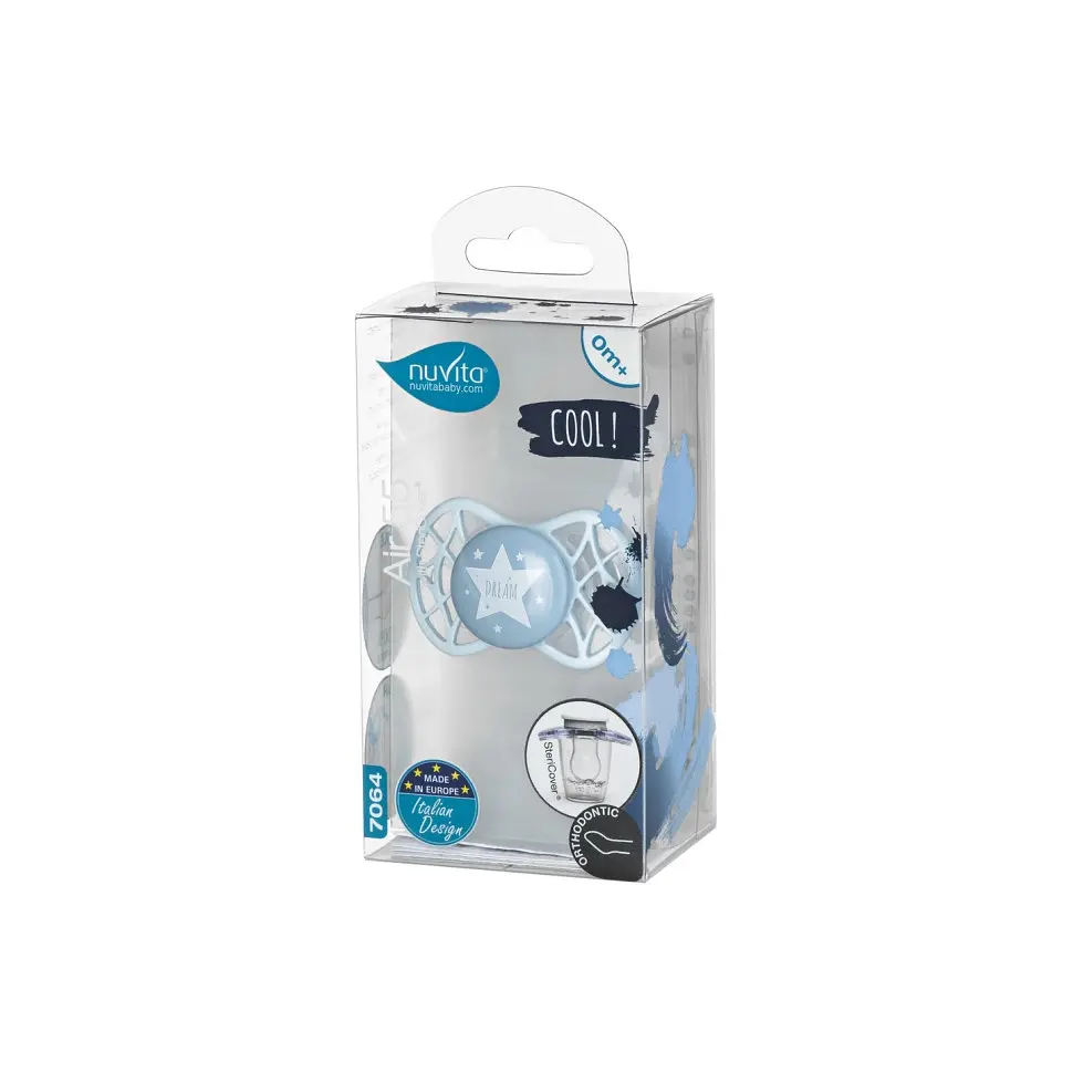 Пустышка Nuvita 7064 Air55 Cool ортодонтическая 0m+звезда голубая NV7064BS - фото 3