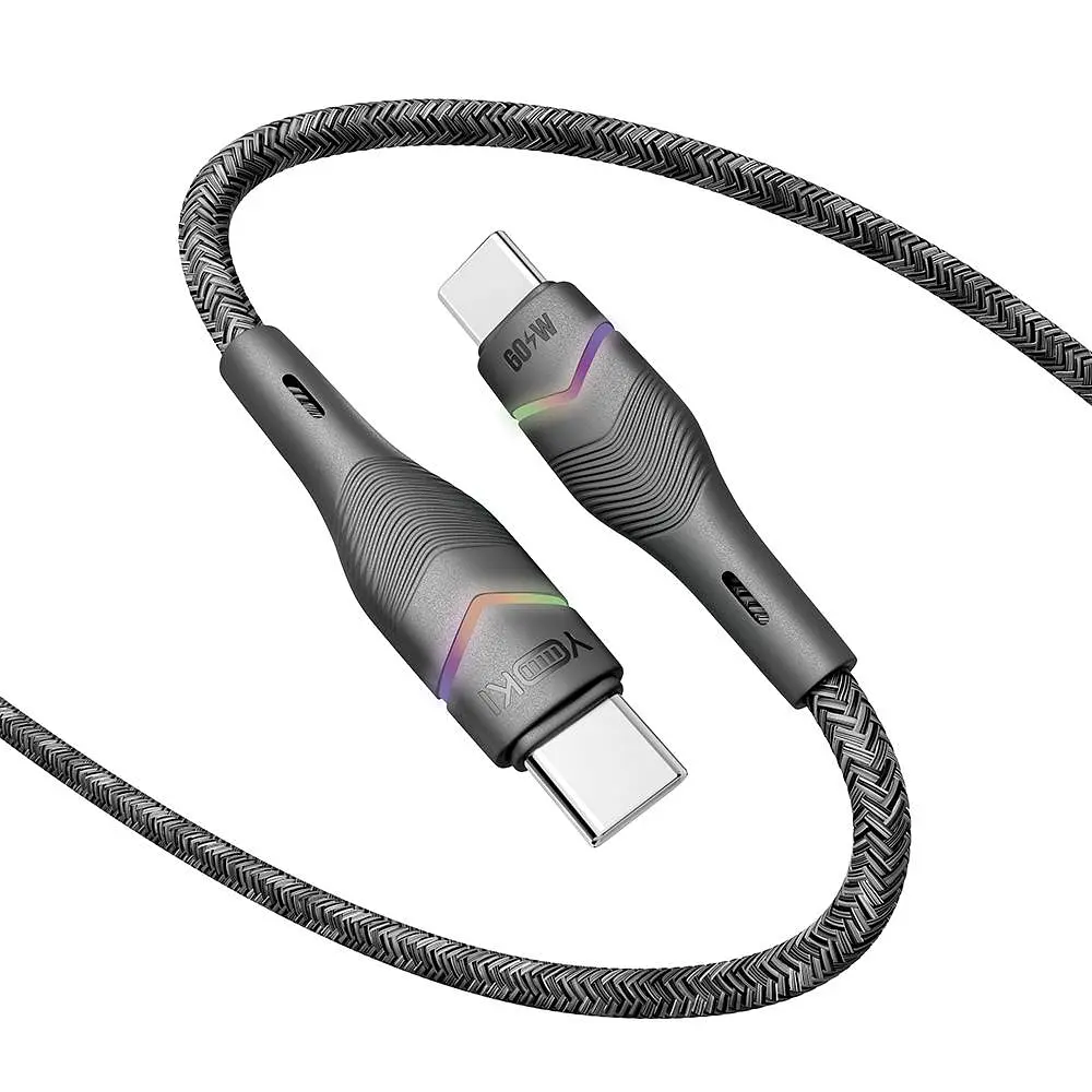 Кабель для заряджання та обміну даними USB Yoki YK-RG24 RGB Series Type-C to Type-C 60W 3A/20V 1.2 м Чорний - фото 4