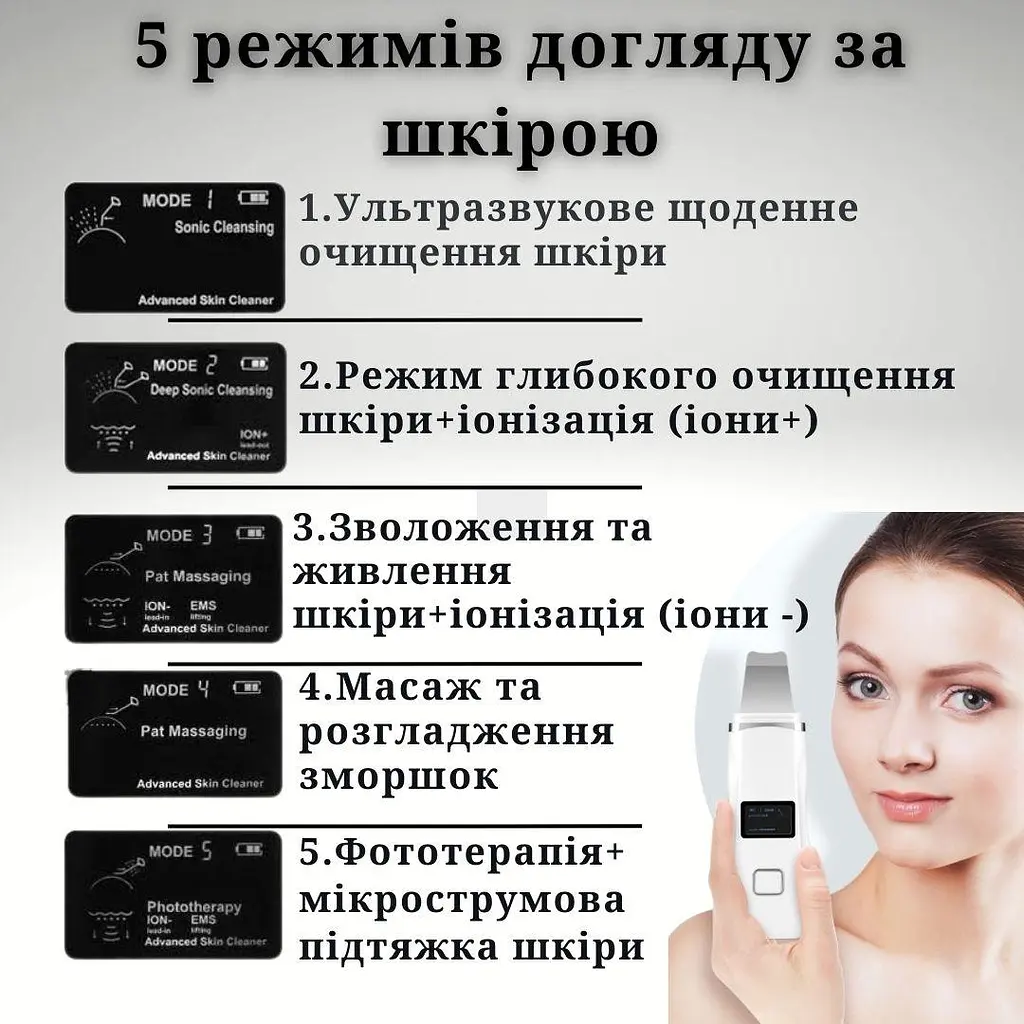 Скрабер ультразвуковий AIMED LED+EMS з функцією фототерапії та мікротокового масажу колір білий - фото 6