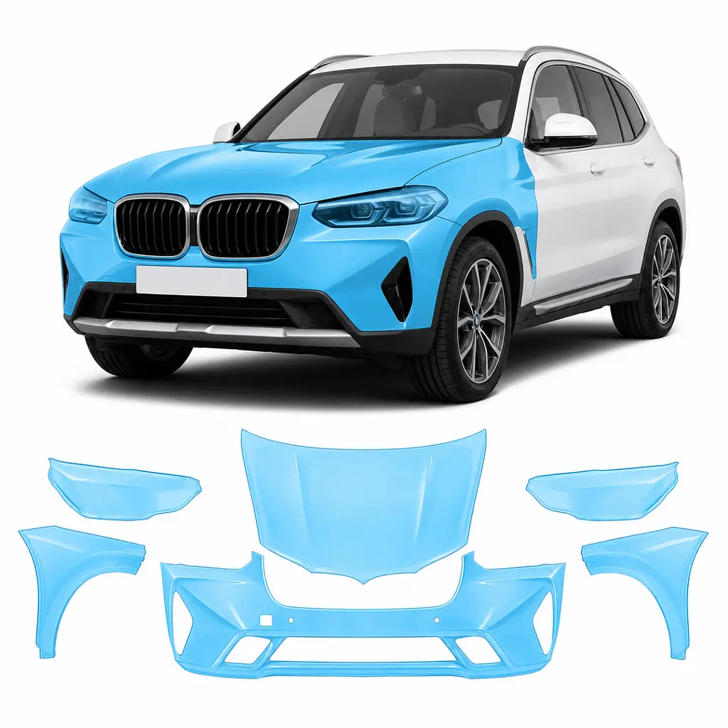 Антигравійна захисна бронеплівка за лекалами для BMW X3 G01 facelift 2021-2024 - передня частина авто (капот бампер фари крила)