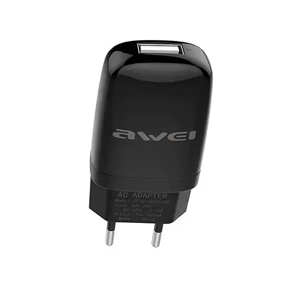 Блок заряженный сетевой адаптер Awei Small Portable C-821 выход 1 USB 2A черный - фото 2