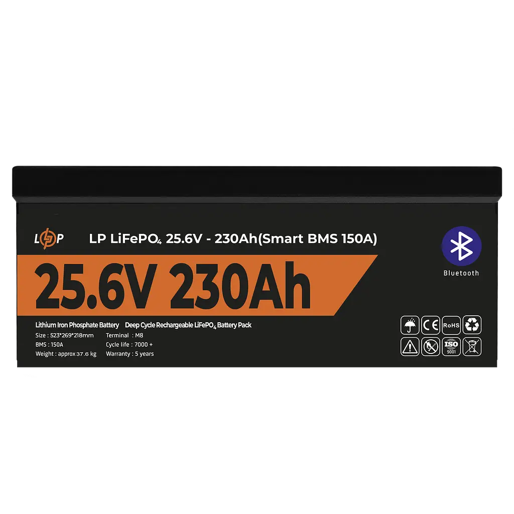 Акумулятор LP LiFePO4 25,6V - 230 Ah (5888Wh) (Smart BMS 150А) з BT пластик - фото 2
