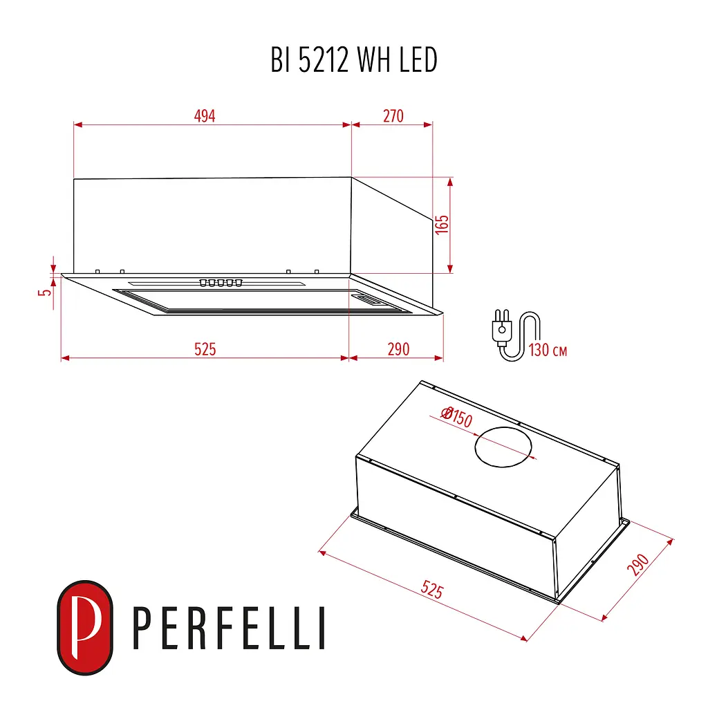 Витяжка повновбудована PERFELLI BI 5212 WH LED - фото 12